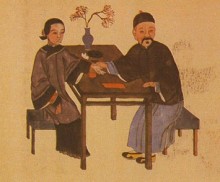 Ein chinesischer Arzt bei der Untersuchung - Pulsdiagnose  (Qing Dynastie) Quelle: akupunktur.at